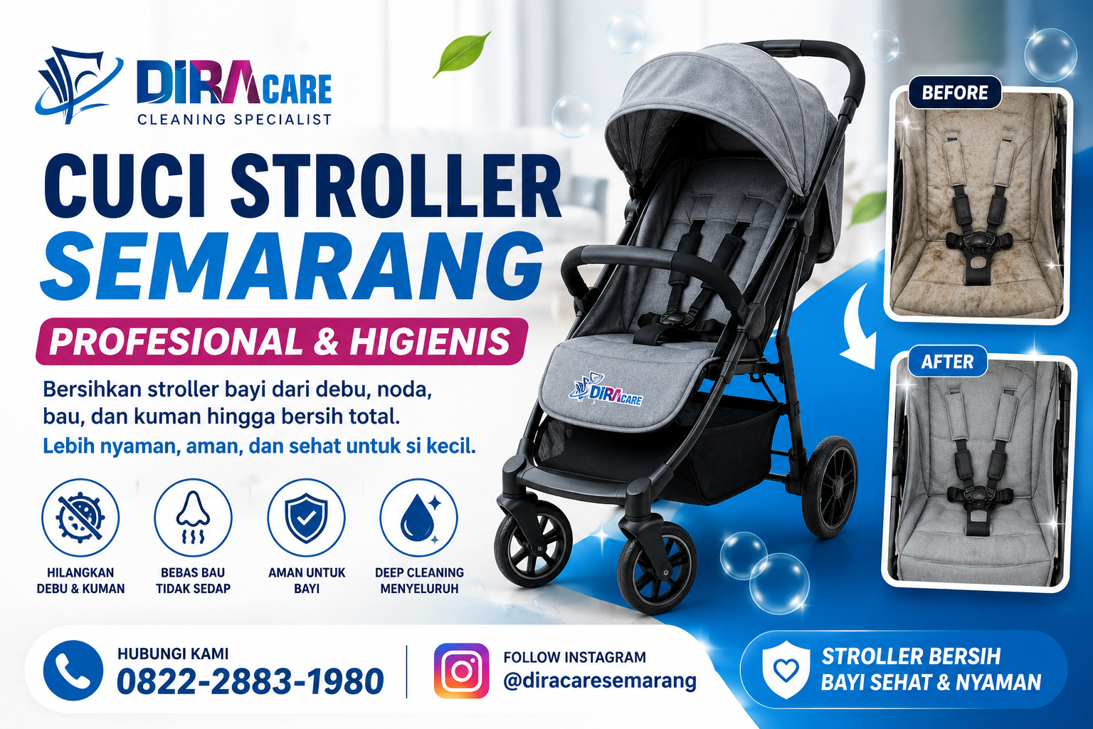 cuci stroller semarang profesional dengan layanan deep cleaning untuk membersihkan stroller bayi dari debu noda bau dan kuman agar lebih higienis dan nyaman digunakan