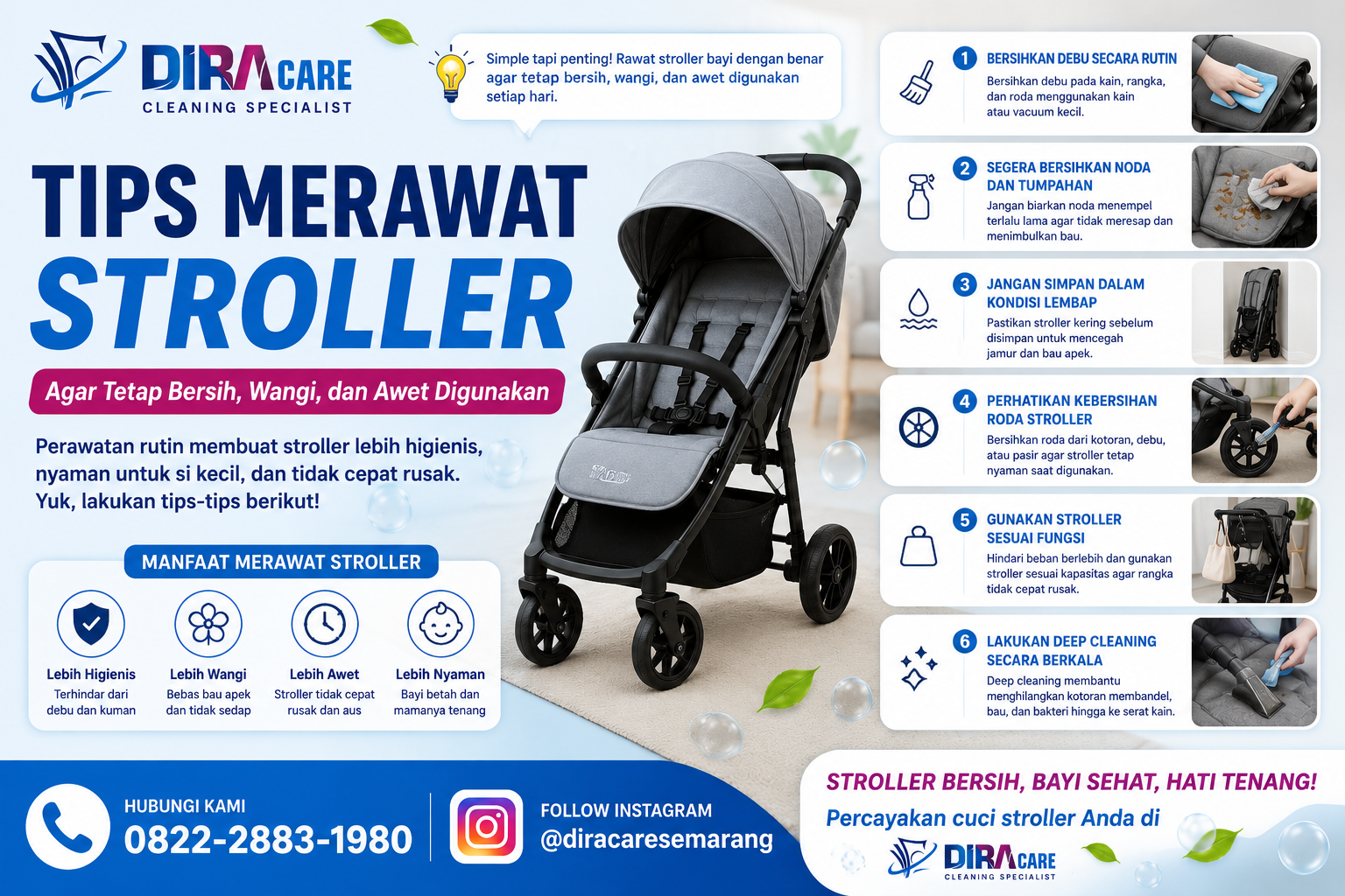 tips merawat stroller bayi agar tetap bersih wangi higienis dan awet digunakan dengan perawatan rutin dan deep cleaning profesional di semarang