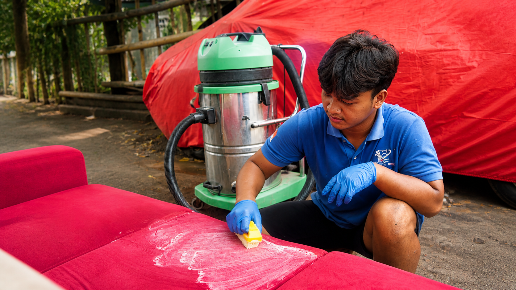 proses merawat sofa dengan pembersihan manual menggunakan teknik deep cleaning agar sofa bersih dan awet