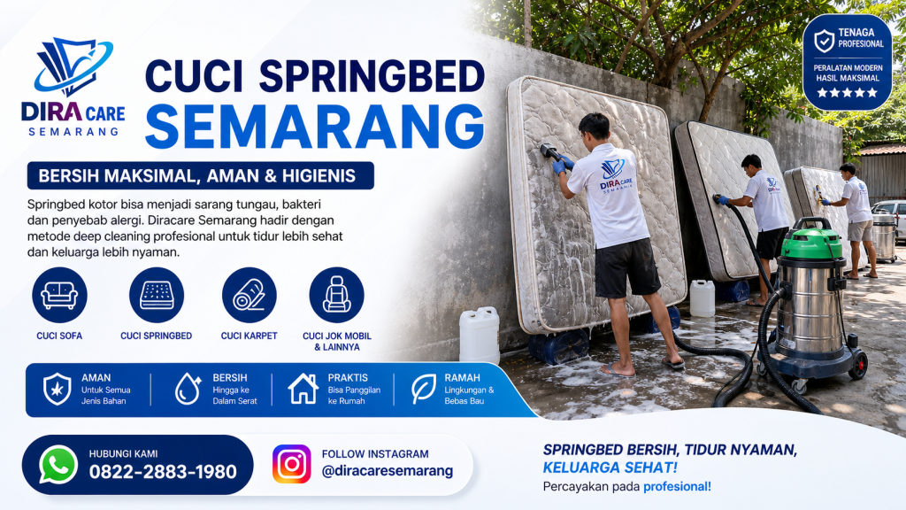 Jasa cuci springbed profesional Diracare Semarang menggunakan alat deep cleaning untuk membersihkan kasur hingga bersih maksimal dan higienis