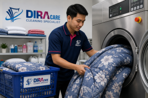 Proses Cuci Bed Cover Semarang Profesional oleh Tim Diracare