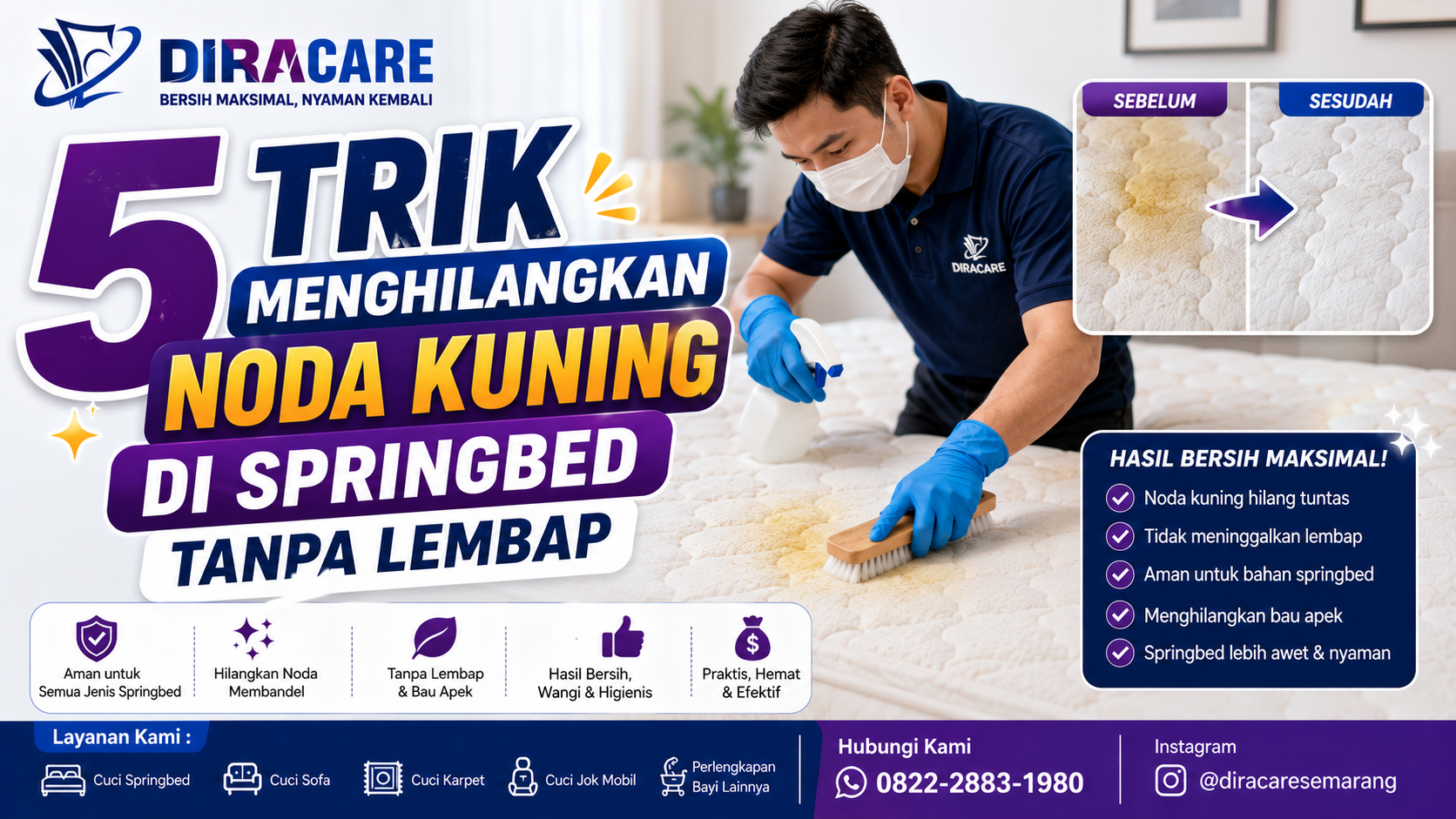 5 trik menghilangkan noda kuning di springbed tanpa lembap menggunakan cara yang aman dan mudah.