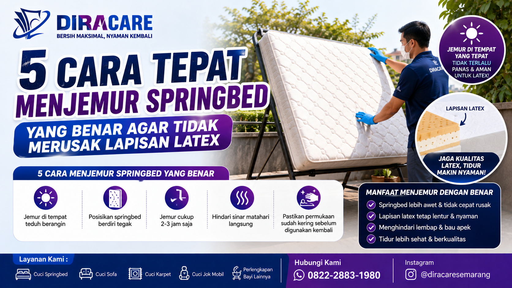 Panduan 5 cara menjemur springbed yang benar agar lapisan latex tetap awet, bersih, dan tidak mudah rusak.