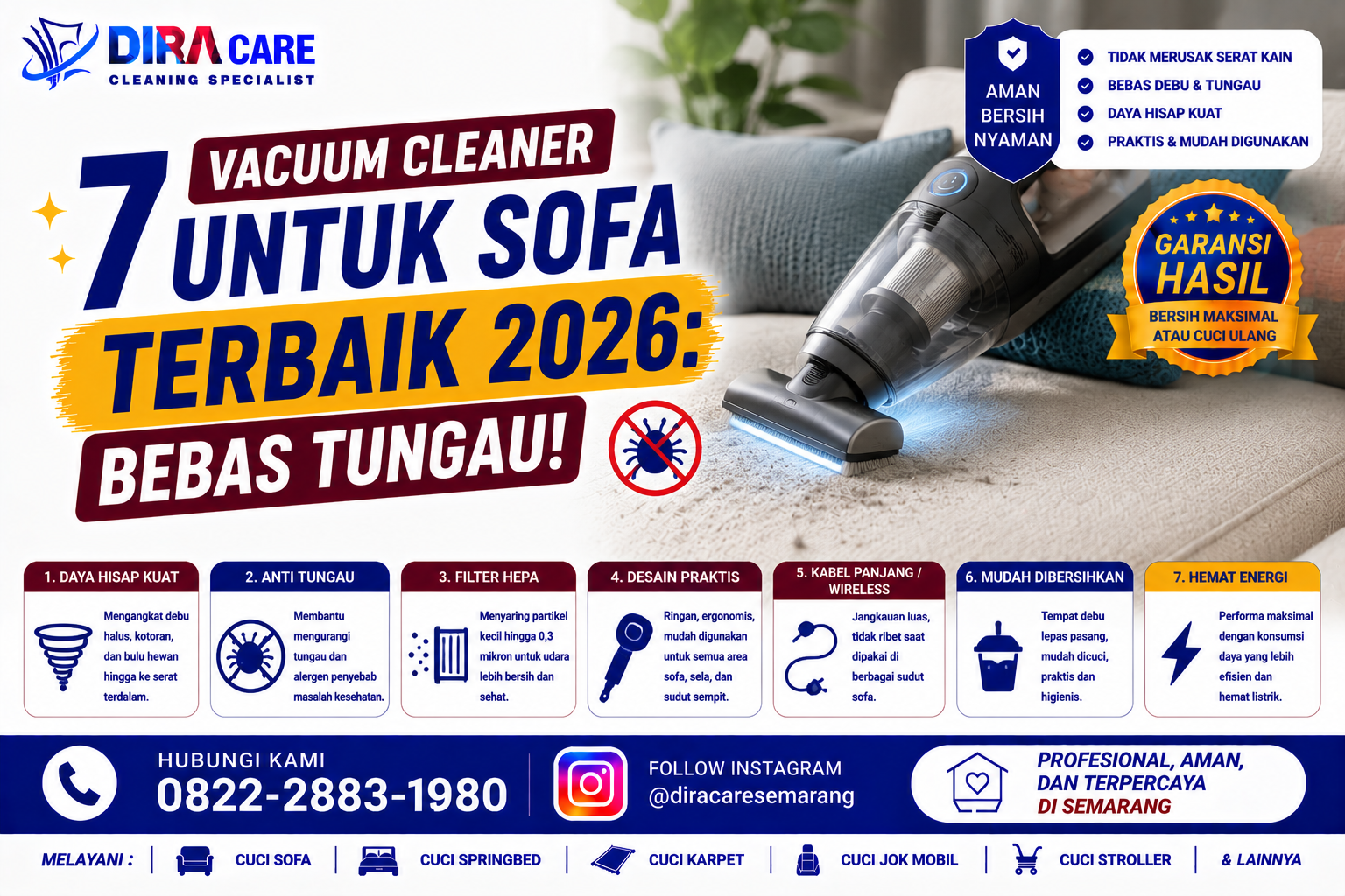 7 vacuum cleaner terbaik untuk membersihkan sofa