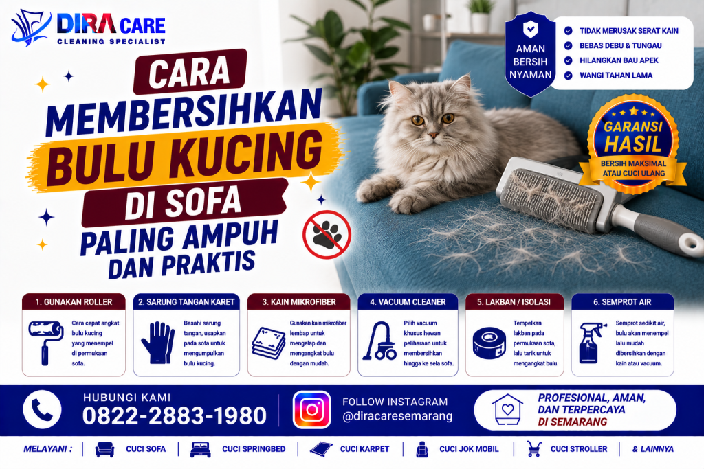 Cara membersihkan bulu kucing di sofa