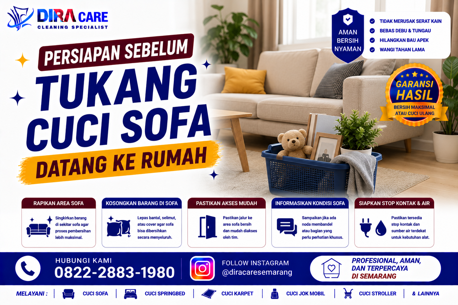 Persiapan sebelum tukang cuci sofa datang ke rumah