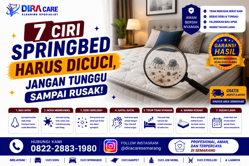 Ciri springbed harus dicuci karena bau apek, noda, dan debu