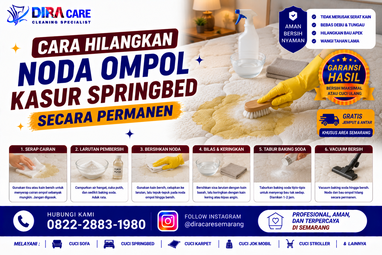 Cara menghilangkan noda ompol pada kasur springbed
