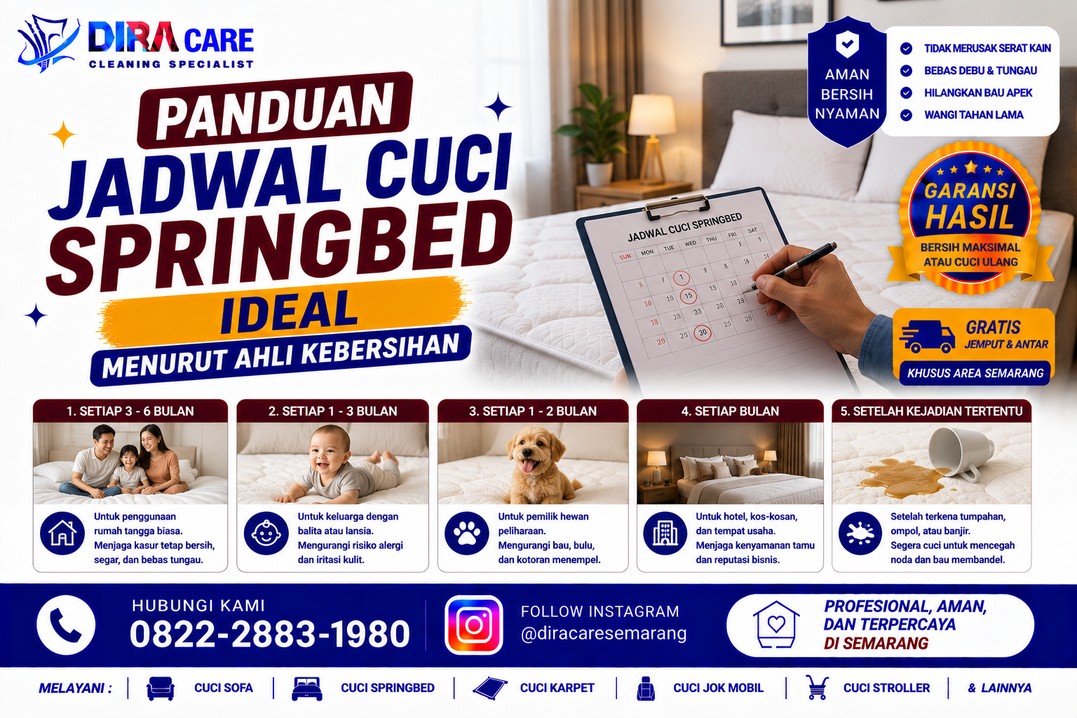 Panduan jadwal cuci springbed ideal secara rutin