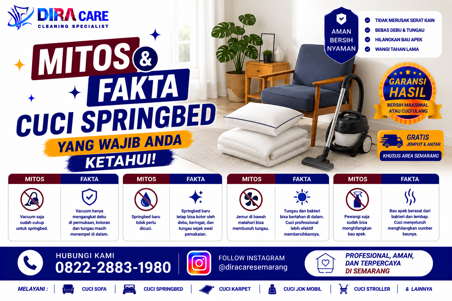 Mitos fakta cuci springbed tentang cara membersihkan springbed