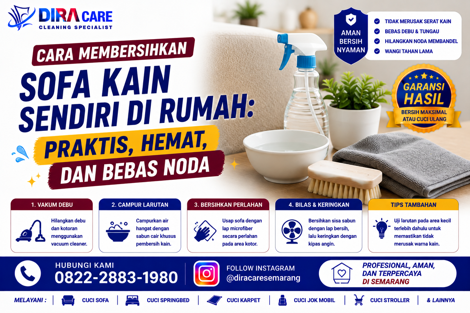 Cara membersihkan sofa kain sendiri di rumah