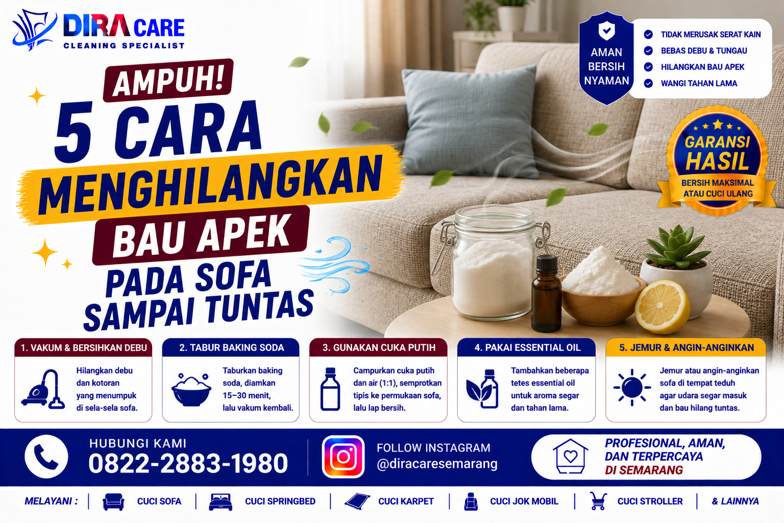 Cara menghilangkan bau apek pada sofa